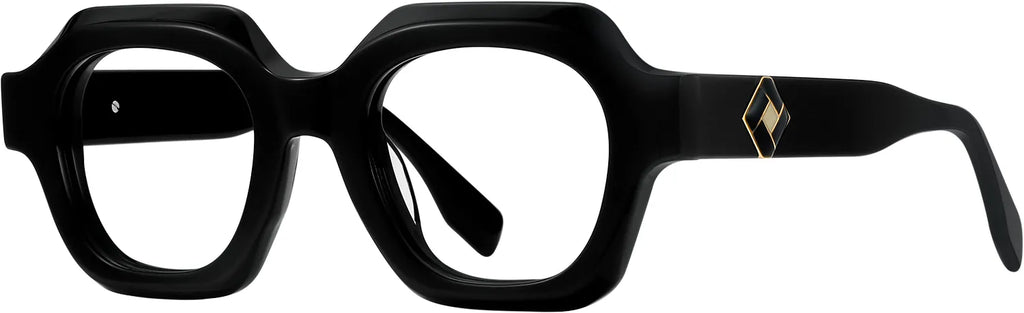 Amandla geometric optical frame in glossy black — three-quarter view
