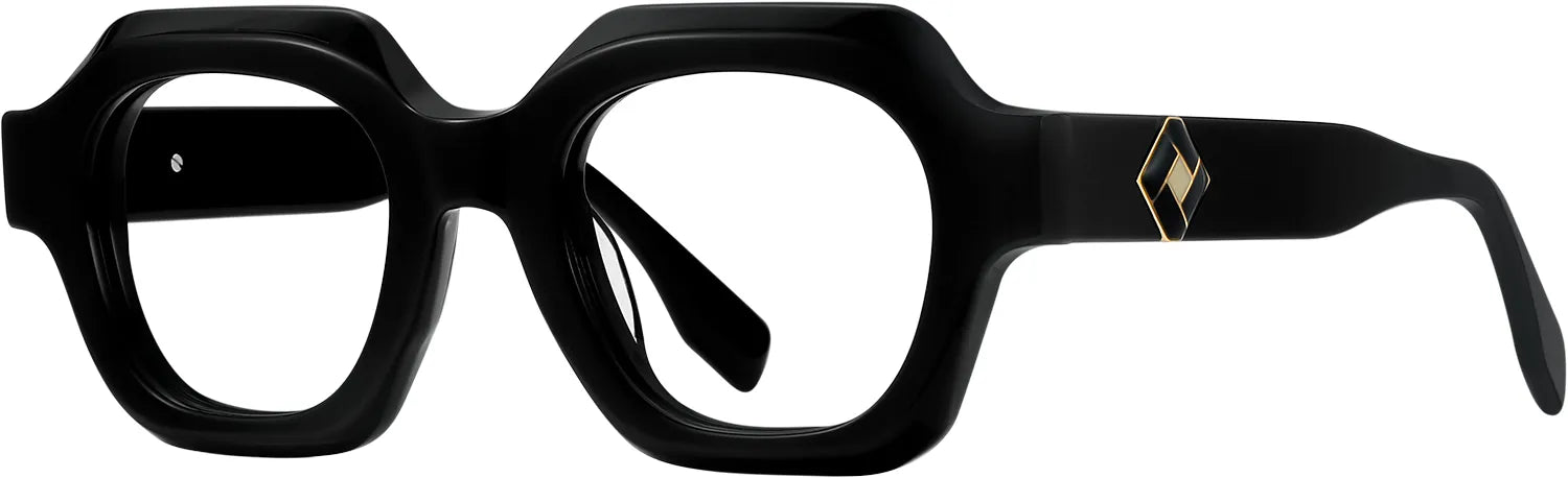 Amandla geometric optical frame in glossy black — three-quarter view