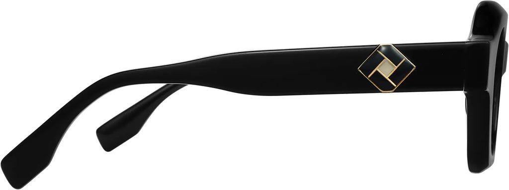 Amandla geometric optical frame in glossy black — temple detail view