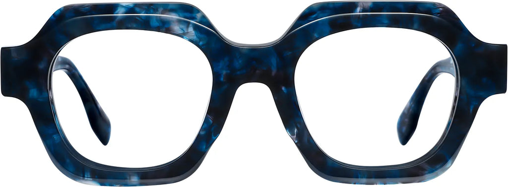 Amandla geometric optical frame in blue tortoise — front view