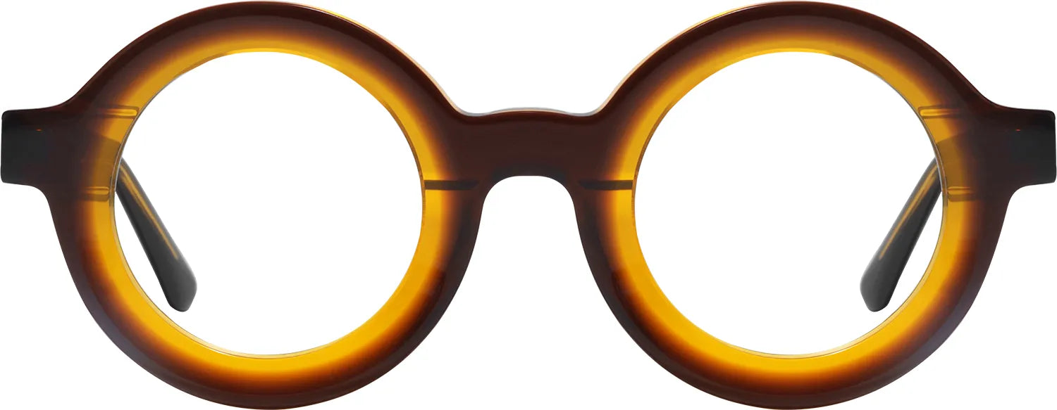 AMBÉRÉE front view — amber tortoiseshell round frames by J FRED LUXE