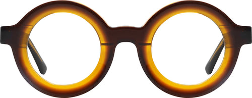 AMBÉRÉE front view — amber tortoiseshell round frames by J FRED LUXE