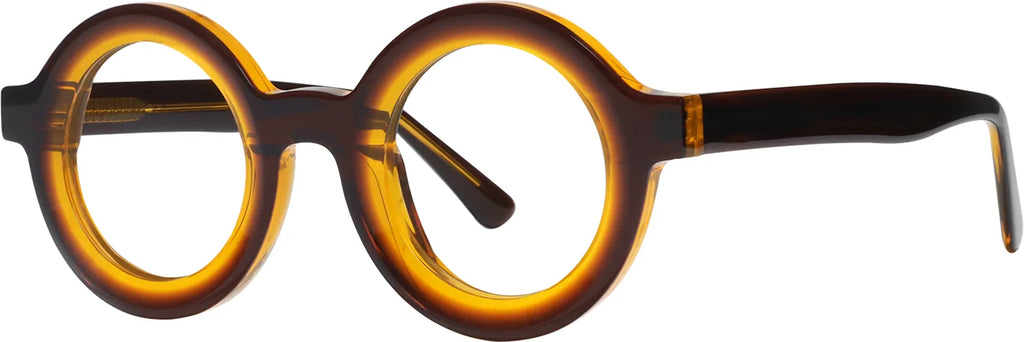AMBÉRÉE side angle view — amber tortoiseshell round frames by J FRED LUXE