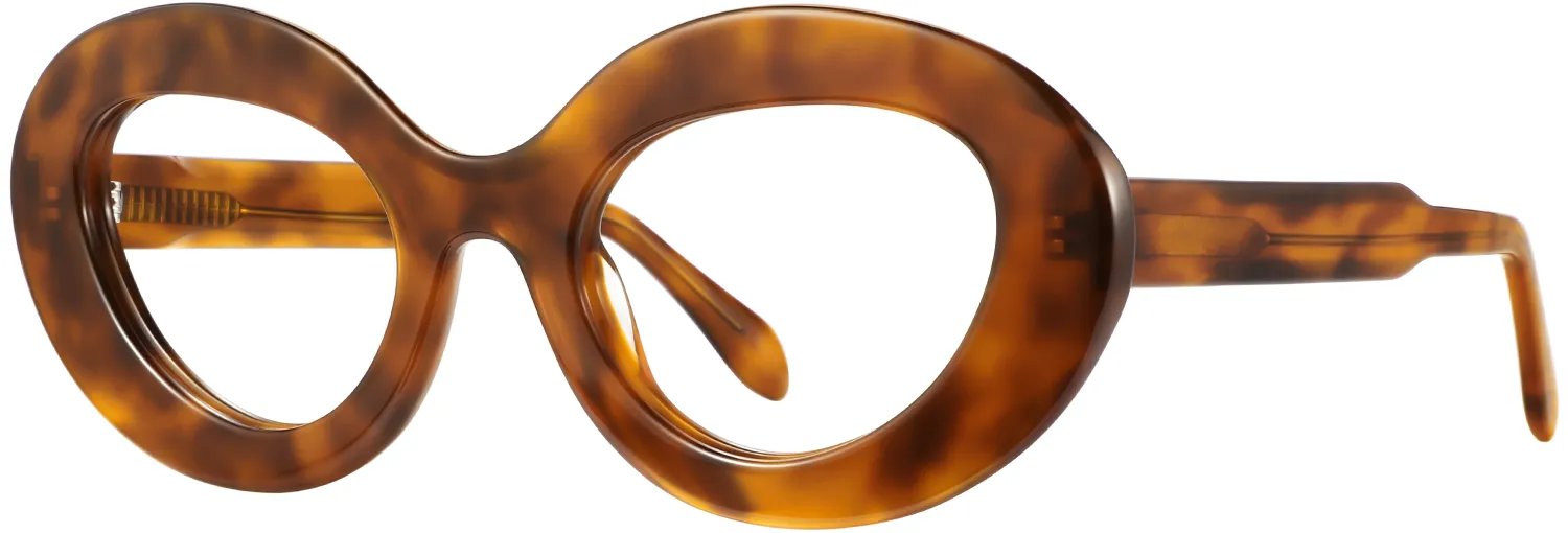 Obsidian oversized geometric optical frame in tortoise shell acetate — three-quarter view