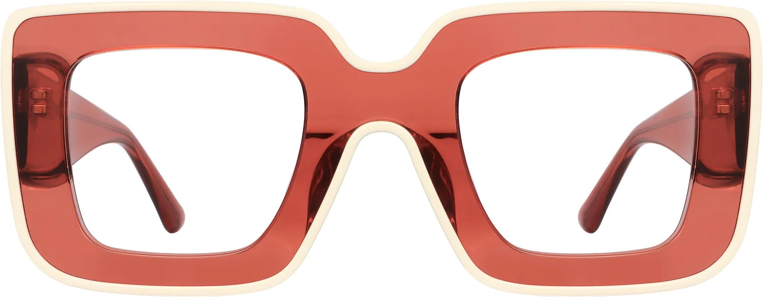 Elephant Sunset oversized square frames in translucent coral and ivory by J Fred Luxe
