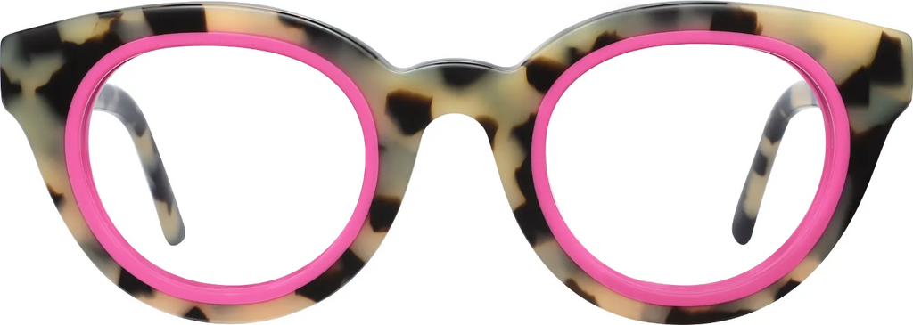 Addo Bloom fashion eyewear by J Fred Luxe — tortoiseshell frame with bold pink inner rim