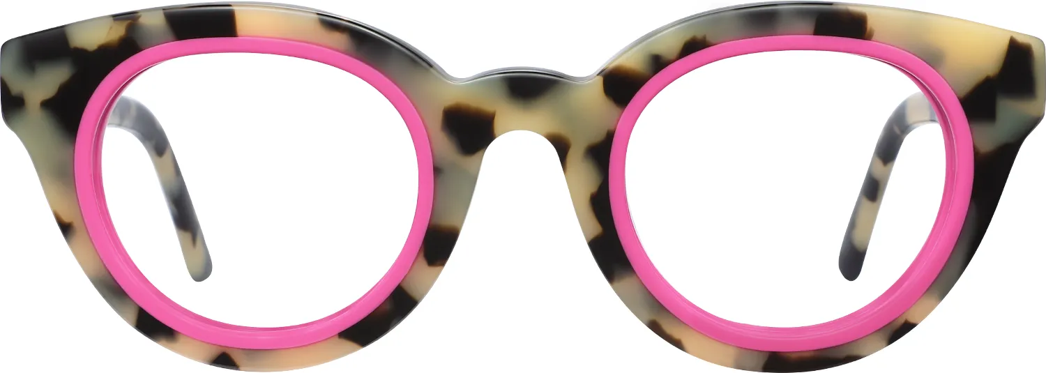 Addo Bloom fashion eyewear by J Fred Luxe — tortoiseshell frame with bold pink inner rim