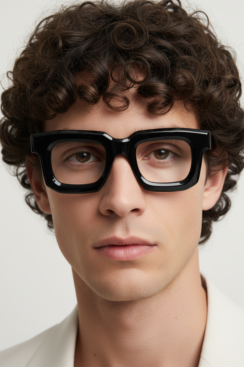 Qhawe frames worn by a handsome light-skinned man with curly hair - main product shot